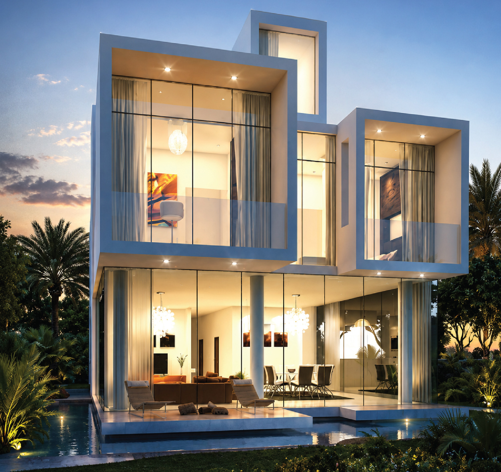 Luxury villa exterior with porcelain facades by Al Wakil Building Materials Sharjah UAE — واجهة فيلا فاخرة برسلان الشارقة
