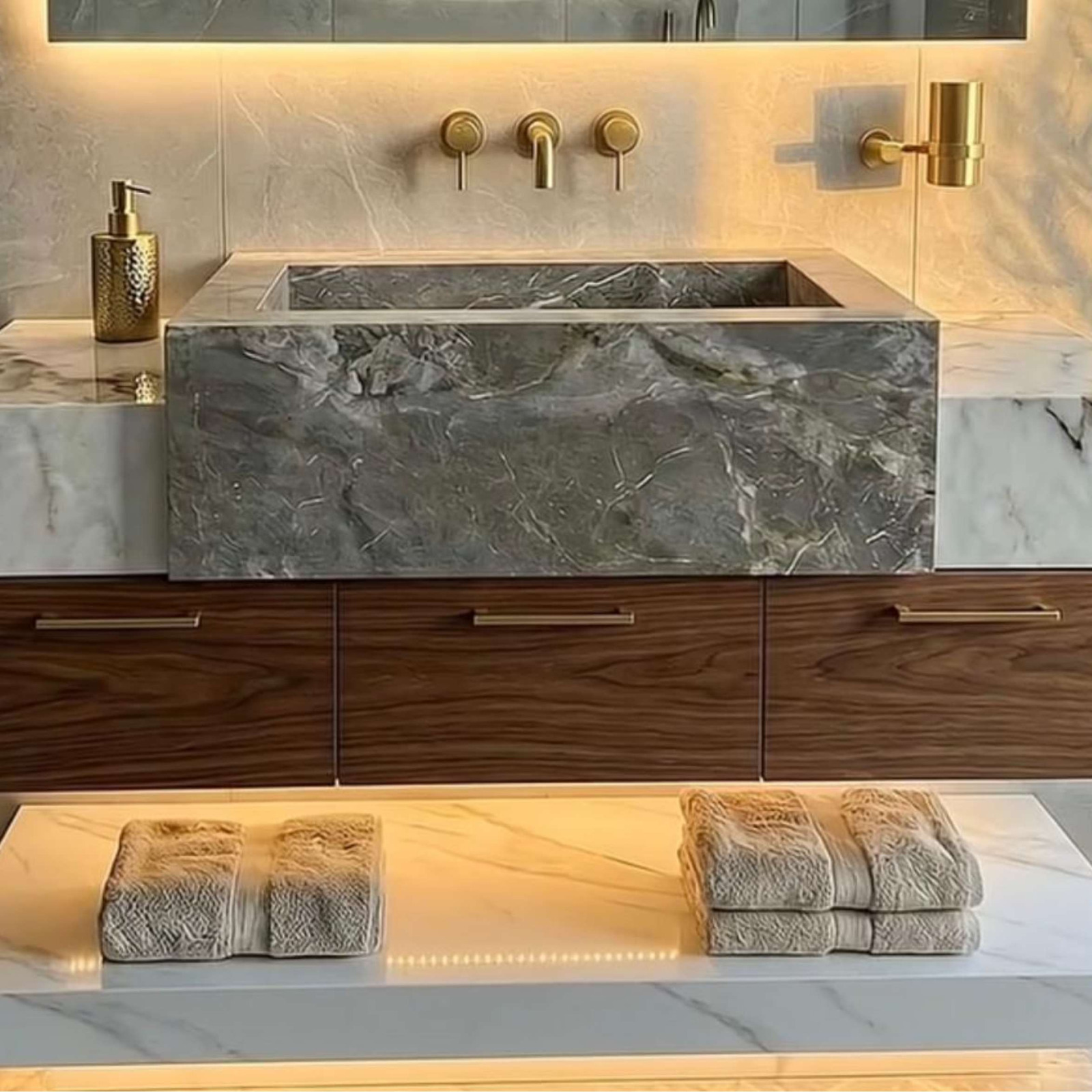 Grey marble block basin