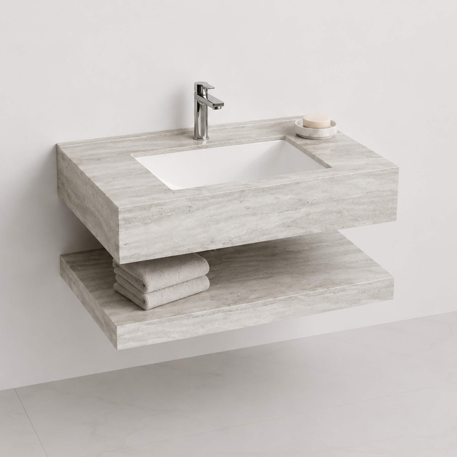 Silver travertine vanity